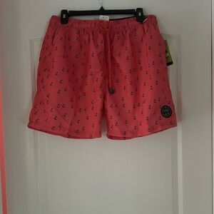 Coral Anchor Print Swim Trunks